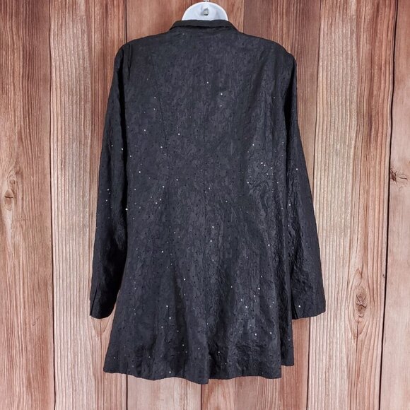 Eileen Fisher Womens Size Medium Sequin Jacket Snap Button 100% Silk Black - Picture 5 of 14